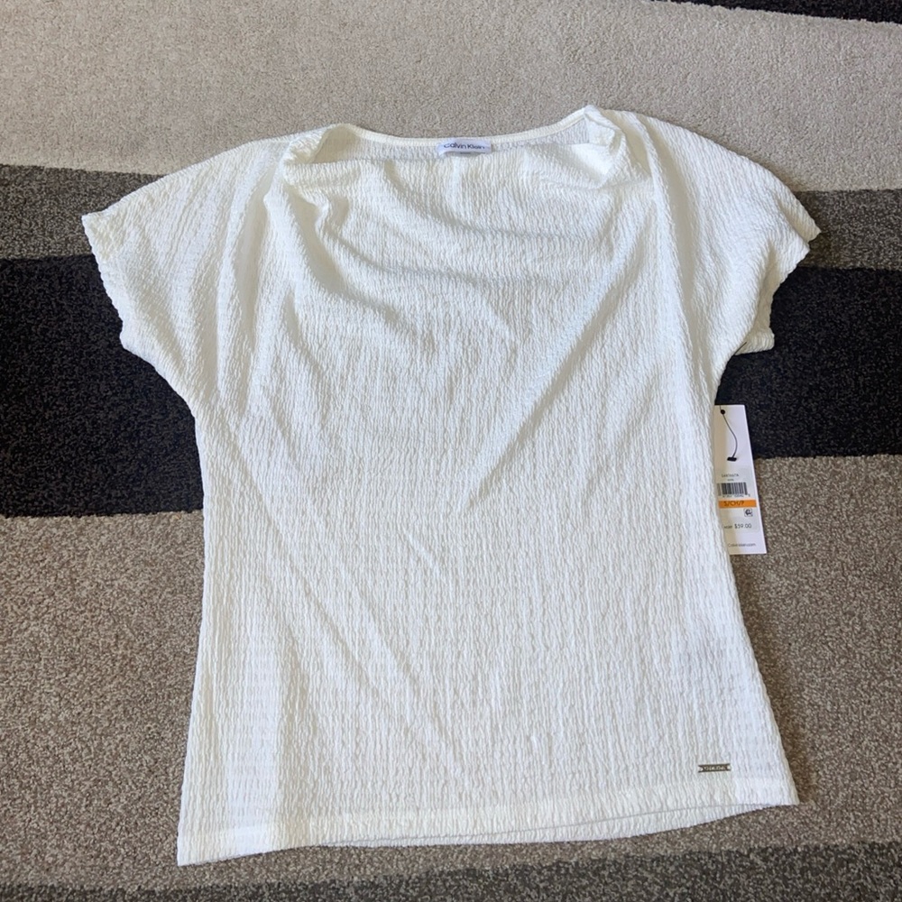 NWT Calvin Klein Women’s Crepe Short Sleeve Blouse Sz S NWT